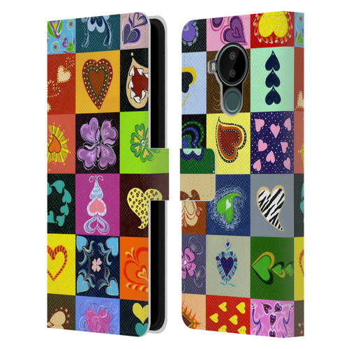 Suzan Lind Colours & Patterns Heart Quilt Leather Book Wallet Case Cover For Nokia C30