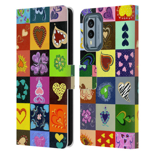 Suzan Lind Colours & Patterns Heart Quilt Leather Book Wallet Case Cover For Nokia X30