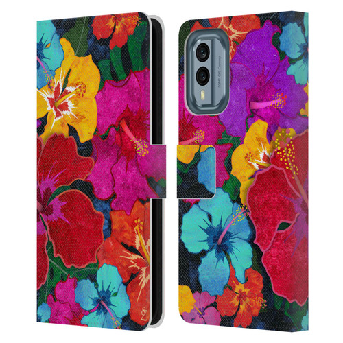 Suzan Lind Colours & Patterns Tropical Hibiscus Leather Book Wallet Case Cover For Nokia X30