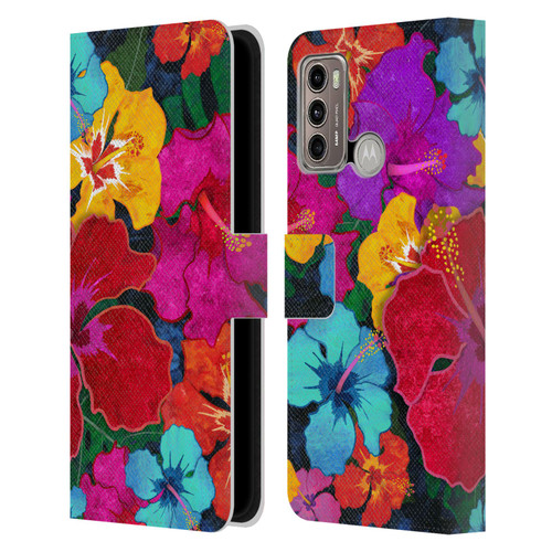 Suzan Lind Colours & Patterns Tropical Hibiscus Leather Book Wallet Case Cover For Motorola Moto G60 / Moto G40 Fusion