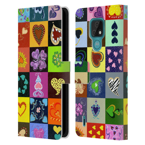 Suzan Lind Colours & Patterns Heart Quilt Leather Book Wallet Case Cover For Motorola Moto E7