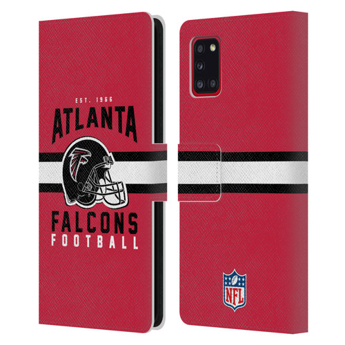 NFL Atlanta Falcons Graphics Helmet Typography Leather Book Wallet Case Cover For Samsung Galaxy A31 (2020)