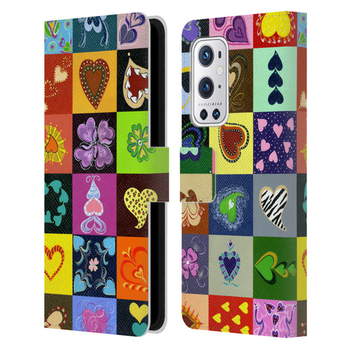 Suzan Lind Colours & Patterns Heart Quilt Leather Book Wallet Case Cover For OnePlus 9 Pro