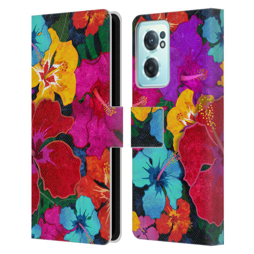 Suzan Lind Colours & Patterns Tropical Hibiscus Leather Book Wallet Case Cover For OnePlus Nord CE 2 5G