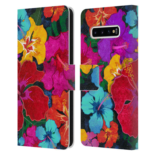 Suzan Lind Colours & Patterns Tropical Hibiscus Leather Book Wallet Case Cover For Samsung Galaxy S10+ / S10 Plus