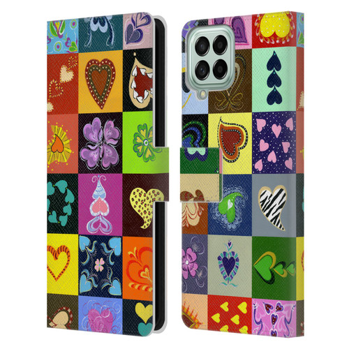 Suzan Lind Colours & Patterns Heart Quilt Leather Book Wallet Case Cover For Samsung Galaxy M53 (2022)
