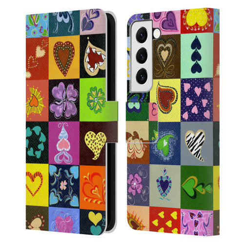 Suzan Lind Colours & Patterns Heart Quilt Leather Book Wallet Case Cover For Samsung Galaxy S22 5G