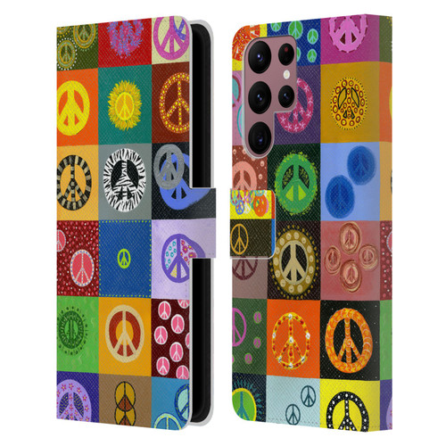 Suzan Lind Colours & Patterns Peace Quilt Leather Book Wallet Case Cover For Samsung Galaxy S22 Ultra 5G