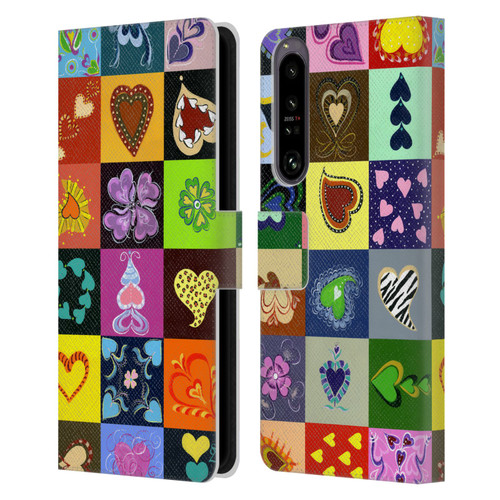 Suzan Lind Colours & Patterns Heart Quilt Leather Book Wallet Case Cover For Sony Xperia 1 IV