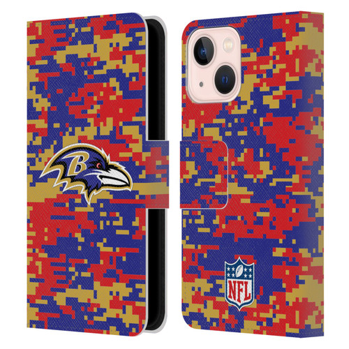 NFL Baltimore Ravens Graphics Digital Camouflage Leather Book Wallet Case Cover For Apple iPhone 13 Mini