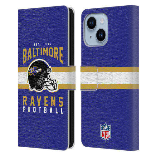 NFL Baltimore Ravens Graphics Helmet Typography Leather Book Wallet Case Cover For Apple iPhone 14 Plus