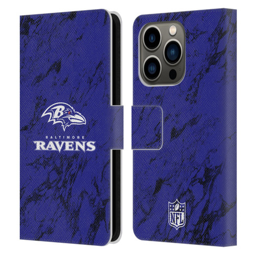 NFL Baltimore Ravens Graphics Coloured Marble Leather Book Wallet Case Cover For Apple iPhone 14 Pro