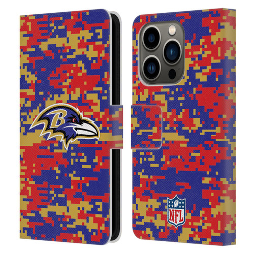 NFL Baltimore Ravens Graphics Digital Camouflage Leather Book Wallet Case Cover For Apple iPhone 14 Pro