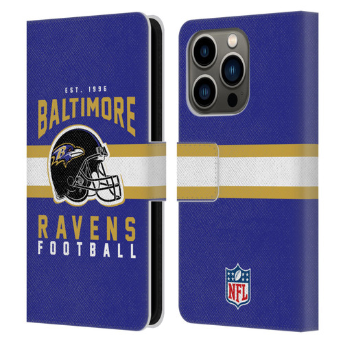 NFL Baltimore Ravens Graphics Helmet Typography Leather Book Wallet Case Cover For Apple iPhone 14 Pro