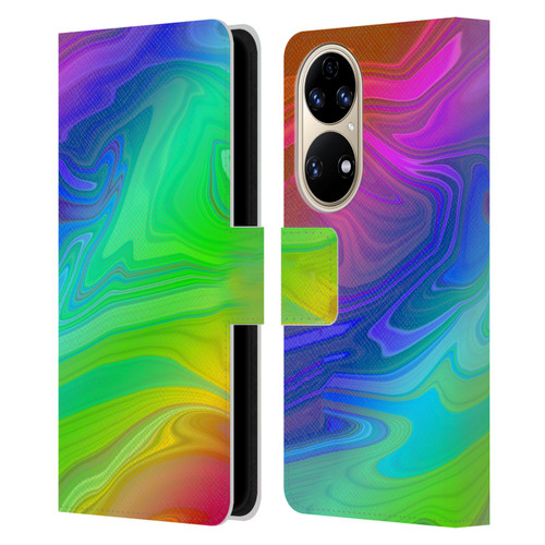 Suzan Lind Marble Rainbow Leather Book Wallet Case Cover For Huawei P50