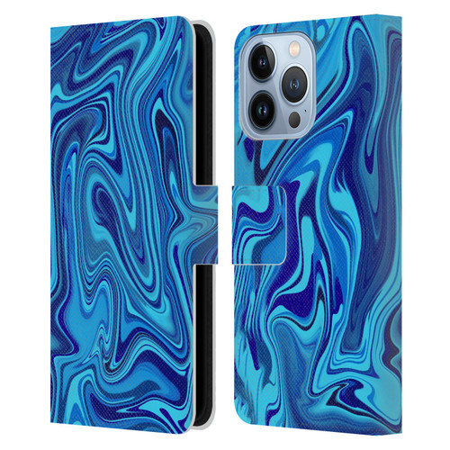 Suzan Lind Marble Blue Leather Book Wallet Case Cover For Apple iPhone 13 Pro