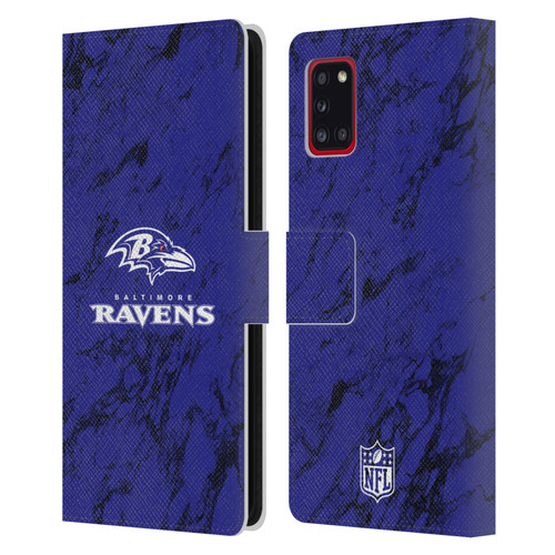 NFL Baltimore Ravens Graphics Coloured Marble Leather Book Wallet Case Cover For Samsung Galaxy A31 (2020)