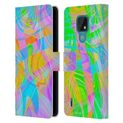 Suzan Lind Marble Abstract Rainbow Leather Book Wallet Case Cover For Motorola Moto E7