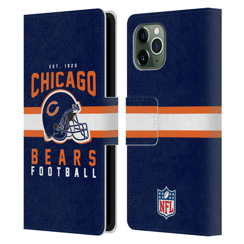 NFL Chicago Bears Graphics Helmet Typography Leather Book Wallet Case Cover For Apple iPhone 11 Pro