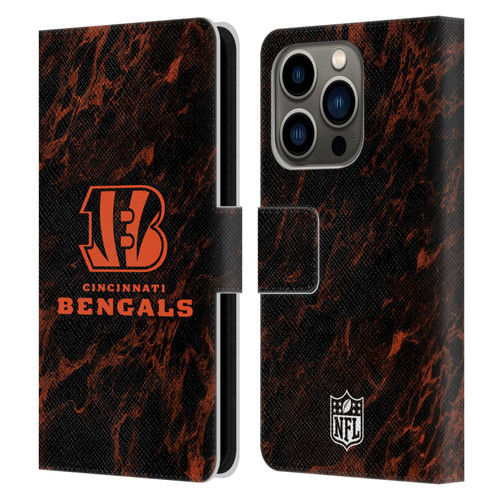 NFL Cincinnati Bengals Graphics Coloured Marble Leather Book Wallet Case Cover For Apple iPhone 14 Pro