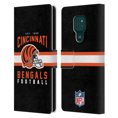 NFL Cincinnati Bengals Graphics Helmet Typography Leather Book Wallet Case Cover For Motorola Moto G9 Play