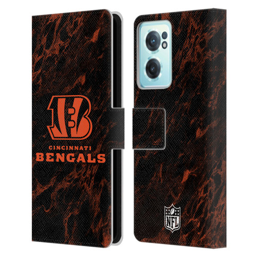 NFL Cincinnati Bengals Graphics Coloured Marble Leather Book Wallet Case Cover For OnePlus Nord CE 2 5G