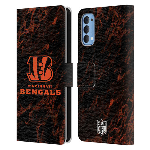 NFL Cincinnati Bengals Graphics Coloured Marble Leather Book Wallet Case Cover For OPPO Reno 4 5G