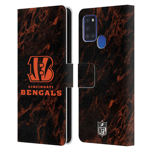 NFL Cincinnati Bengals Graphics Coloured Marble Leather Book Wallet Case Cover For Samsung Galaxy A21s (2020)