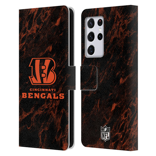 NFL Cincinnati Bengals Graphics Coloured Marble Leather Book Wallet Case Cover For Samsung Galaxy S21 Ultra 5G