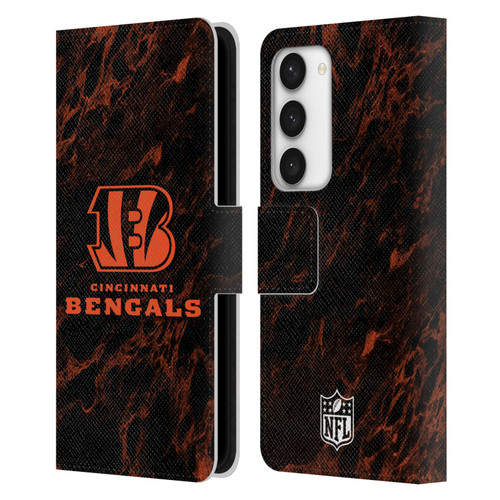 NFL Cincinnati Bengals Graphics Coloured Marble Leather Book Wallet Case Cover For Samsung Galaxy S23 5G