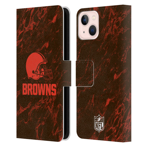 NFL Cleveland Browns Graphics Coloured Marble Leather Book Wallet Case Cover For Apple iPhone 13