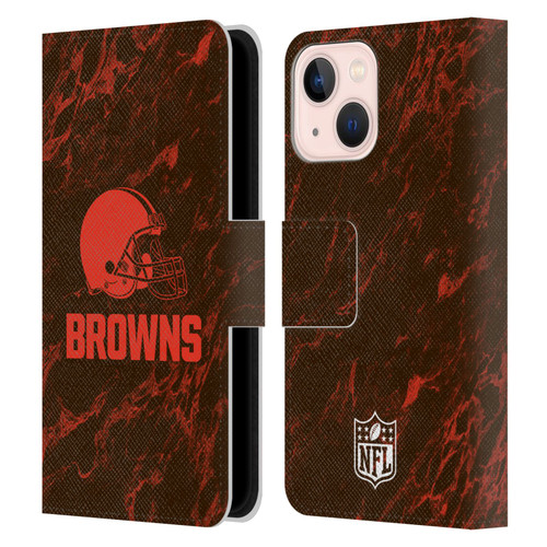 NFL Cleveland Browns Graphics Coloured Marble Leather Book Wallet Case Cover For Apple iPhone 13 Mini