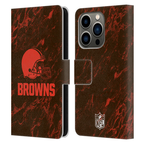 NFL Cleveland Browns Graphics Coloured Marble Leather Book Wallet Case Cover For Apple iPhone 14 Pro