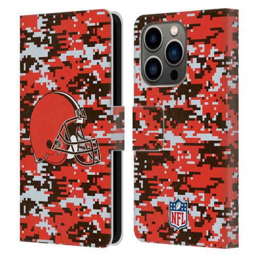 NFL Cleveland Browns Graphics Digital Camouflage Leather Book Wallet Case Cover For Apple iPhone 14 Pro