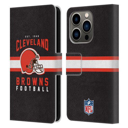 NFL Cleveland Browns Graphics Helmet Typography Leather Book Wallet Case Cover For Apple iPhone 14 Pro
