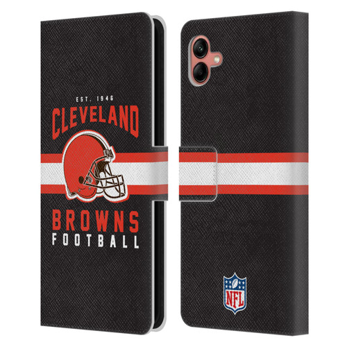 NFL Cleveland Browns Graphics Helmet Typography Leather Book Wallet Case Cover For Samsung Galaxy A04 (2022)