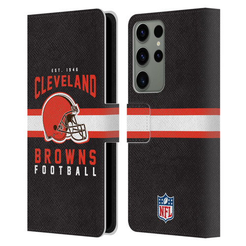 NFL Cleveland Browns Graphics Helmet Typography Leather Book Wallet Case Cover For Samsung Galaxy S23 Ultra 5G