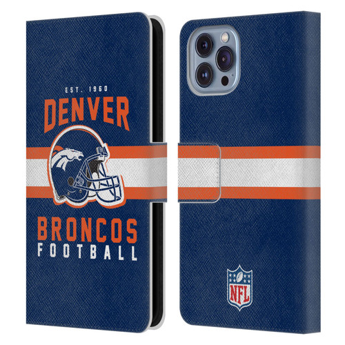 NFL Denver Broncos Graphics Helmet Typography Leather Book Wallet Case Cover For Apple iPhone 14