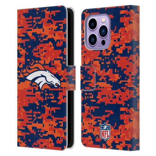 NFL Denver Broncos Graphics Digital Camouflage Leather Book Wallet Case Cover For Apple iPhone 14 Pro Max