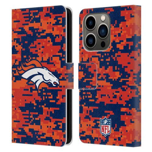NFL Denver Broncos Graphics Digital Camouflage Leather Book Wallet Case Cover For Apple iPhone 14 Pro