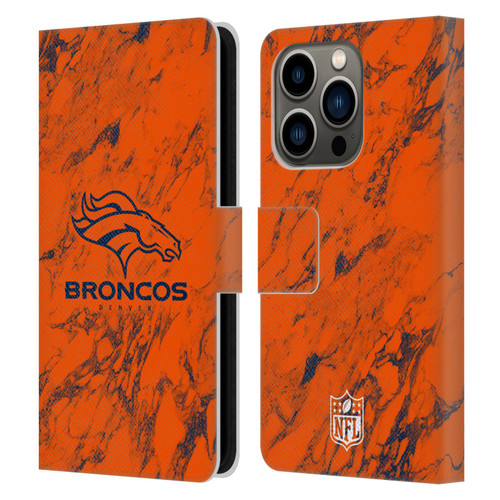 NFL Denver Broncos Graphics Coloured Marble Leather Book Wallet Case Cover For Apple iPhone 14 Pro