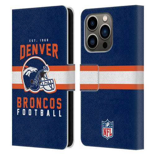 NFL Denver Broncos Graphics Helmet Typography Leather Book Wallet Case Cover For Apple iPhone 14 Pro