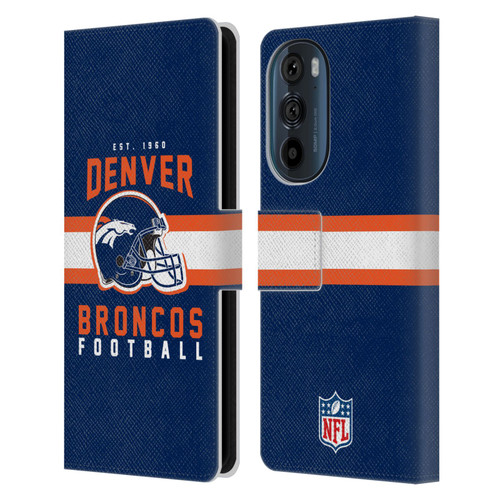 NFL Denver Broncos Graphics Helmet Typography Leather Book Wallet Case Cover For Motorola Edge 30
