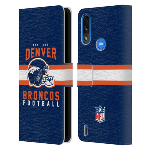 NFL Denver Broncos Graphics Helmet Typography Leather Book Wallet Case Cover For Motorola Moto E7 Power / Moto E7i Power