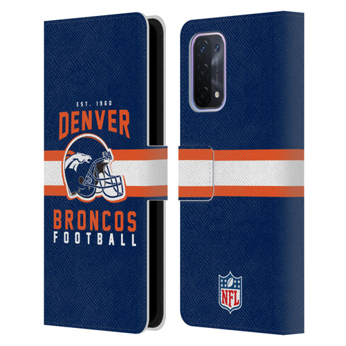 NFL Denver Broncos Graphics Helmet Typography Leather Book Wallet Case Cover For OPPO A54 5G