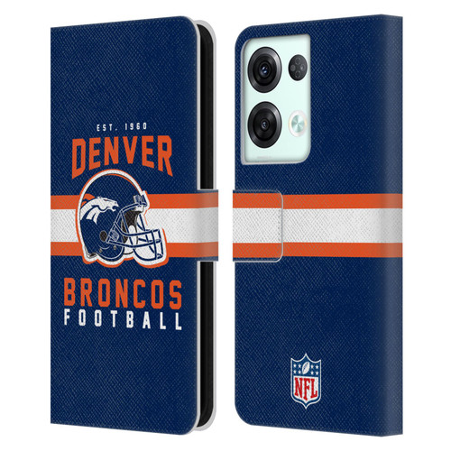 NFL Denver Broncos Graphics Helmet Typography Leather Book Wallet Case Cover For OPPO Reno8 Pro