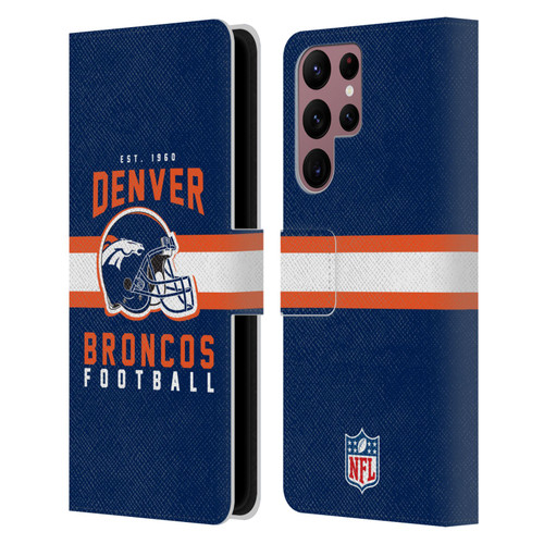 NFL Denver Broncos Graphics Helmet Typography Leather Book Wallet Case Cover For Samsung Galaxy S22 Ultra 5G