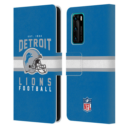 NFL Detroit Lions Graphics Helmet Typography Leather Book Wallet Case Cover For Huawei P40 5G