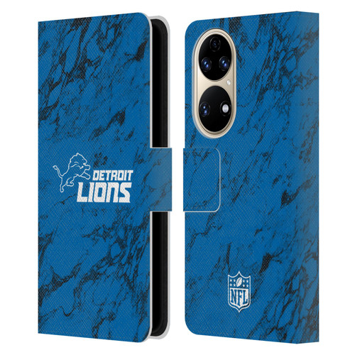 NFL Detroit Lions Graphics Coloured Marble Leather Book Wallet Case Cover For Huawei P50