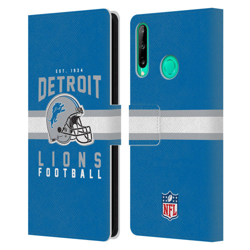 NFL Detroit Lions Graphics Helmet Typography Leather Book Wallet Case Cover For Huawei P40 lite E
